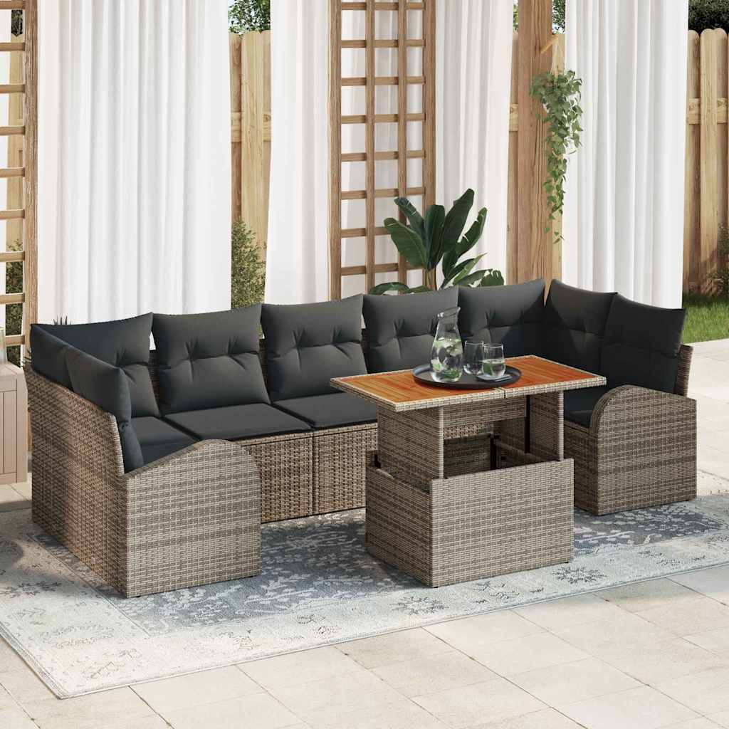 Set Divano da Giardino 8 pcs Grigio Poly Rattan - homemem39
