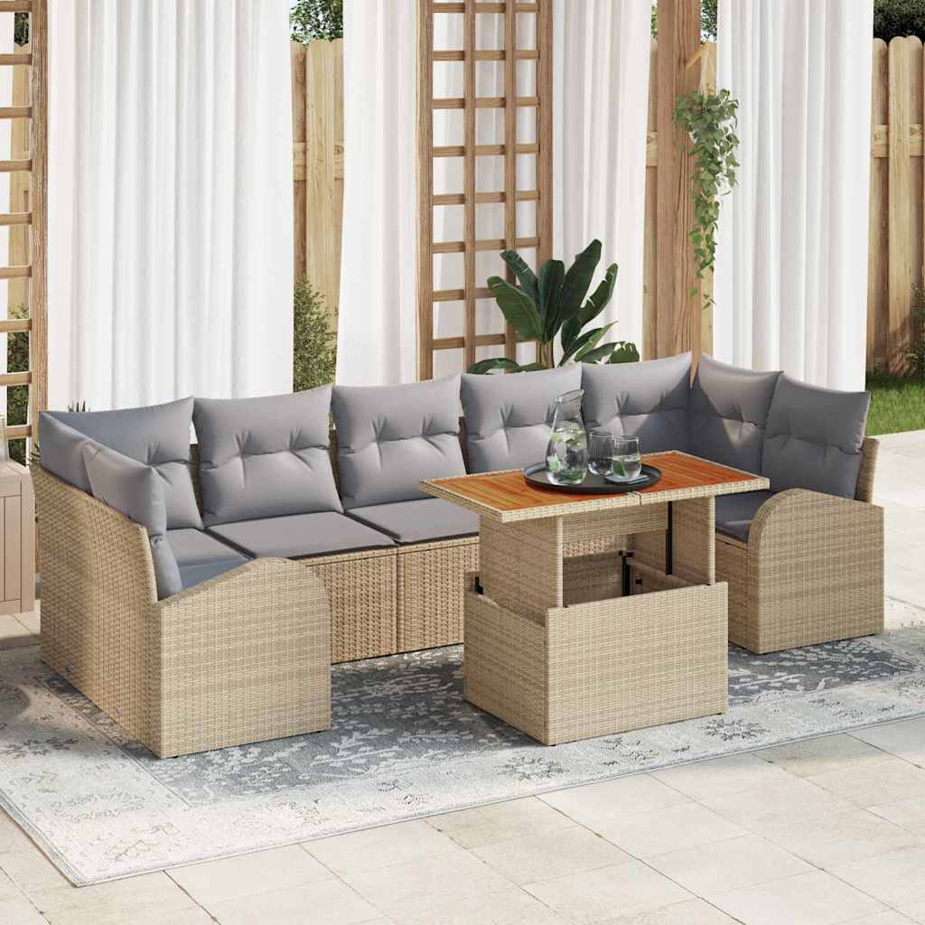 Set Divano da Giardino 8 pcs Beige Poly Rattan - homemem39
