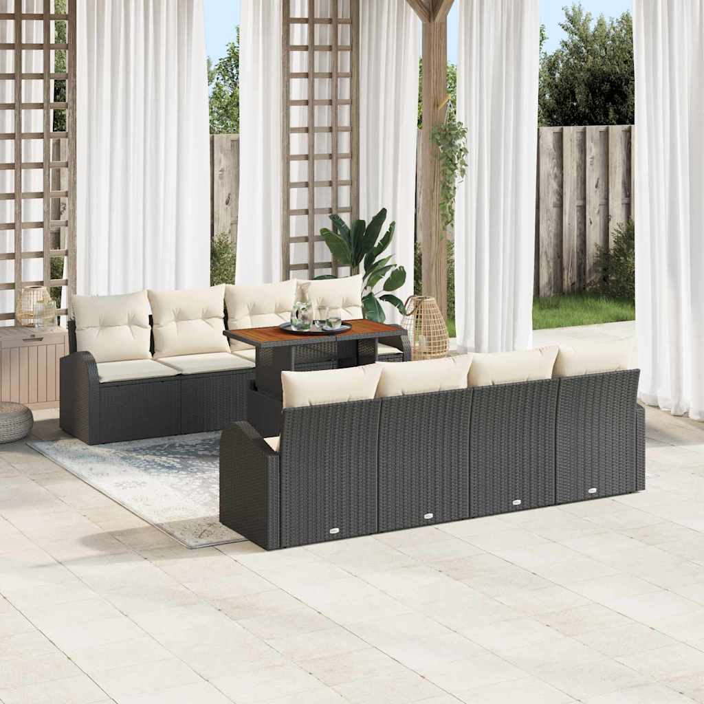 Set Divano da Giardino con archiviazione 9 pcs Nero Poly Rattan