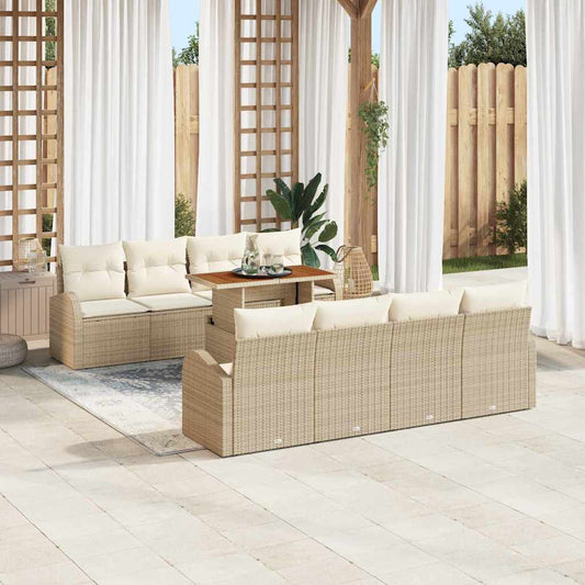Set Divano da Giardino 9 pcs Beige Poly Rattan
