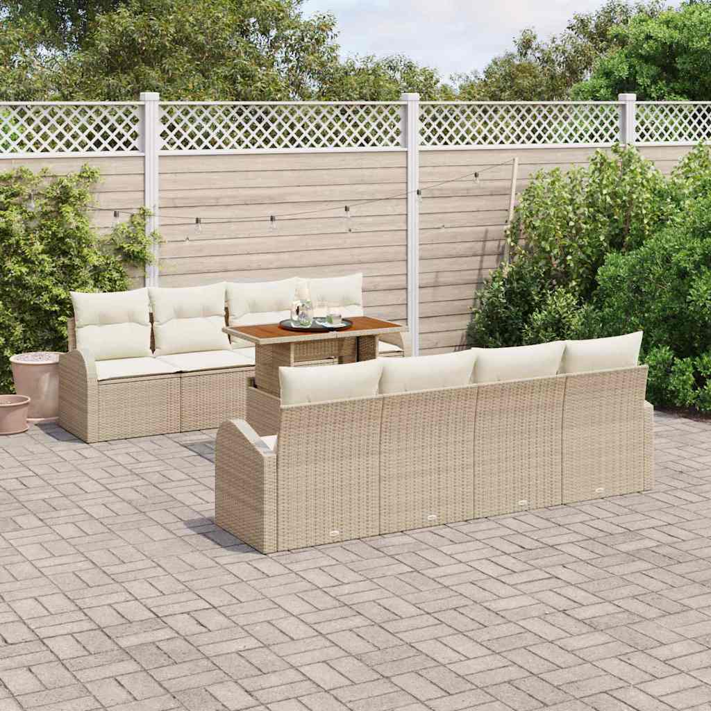 Set Divano da Giardino 9 pcs Beige Poly Rattan