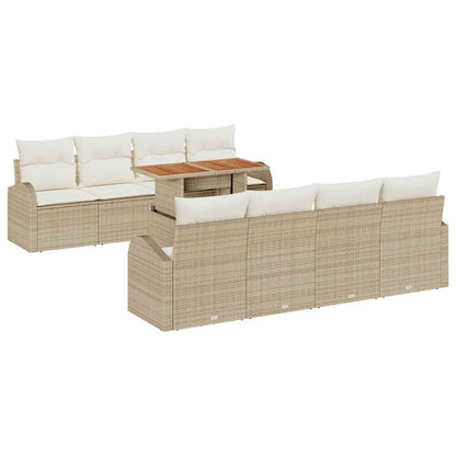 Set Divano da Giardino 9 pcs Beige Poly Rattan