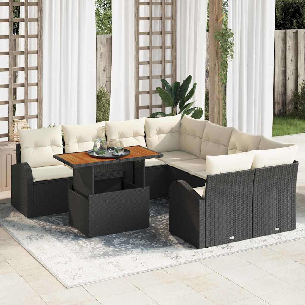 Set Divano da Giardino con archiviazione 9 pcs Nero Poly Rattan