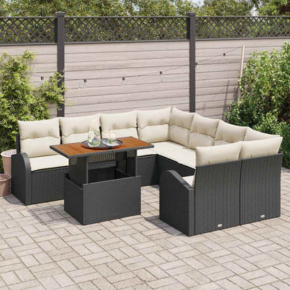 Set Divano da Giardino con archiviazione 9 pcs Nero Poly Rattan