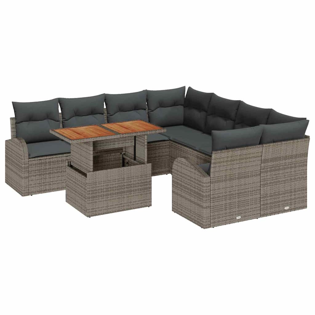 Set Divano da Giardino 9 pcs Grigio Poly Rattan - homemem39
