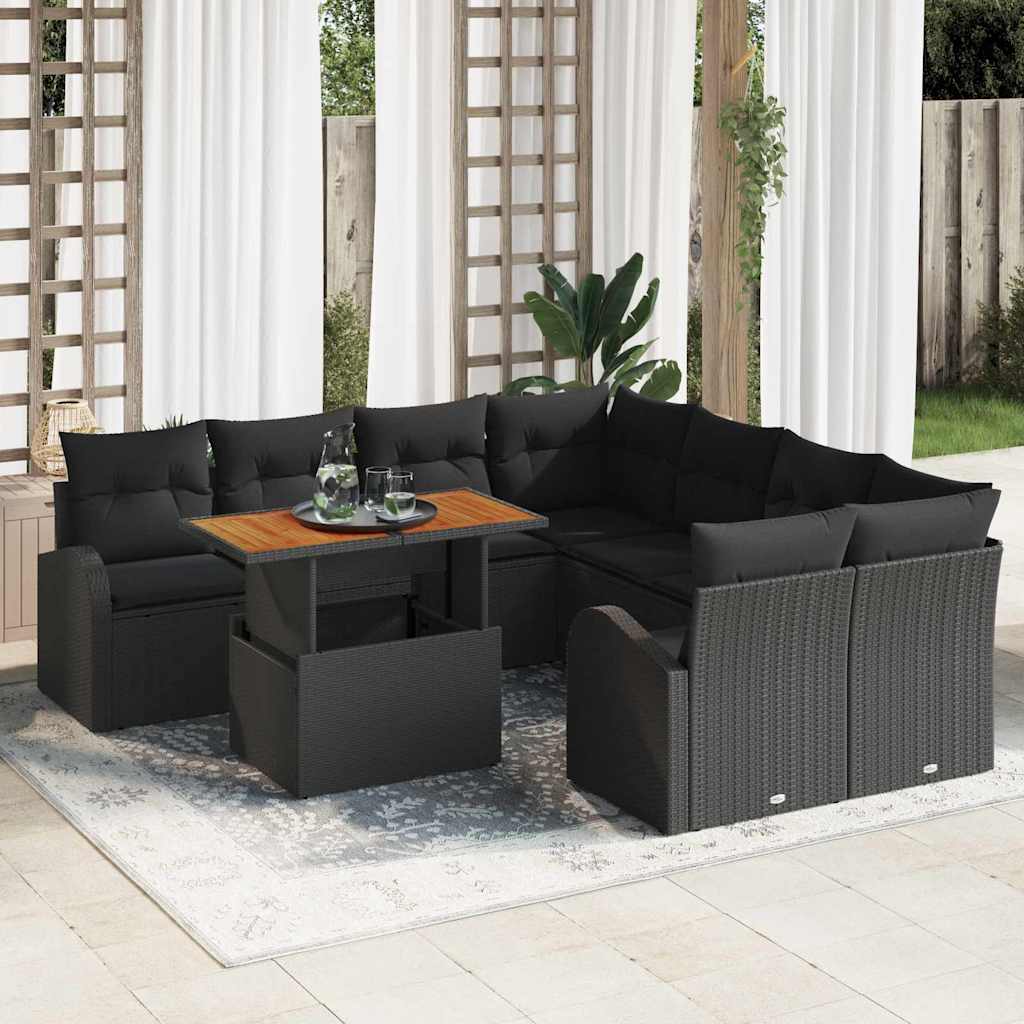 Set Divano da Giardino con archiviazione 9 pcs Nero Poly Rattan - homemem39