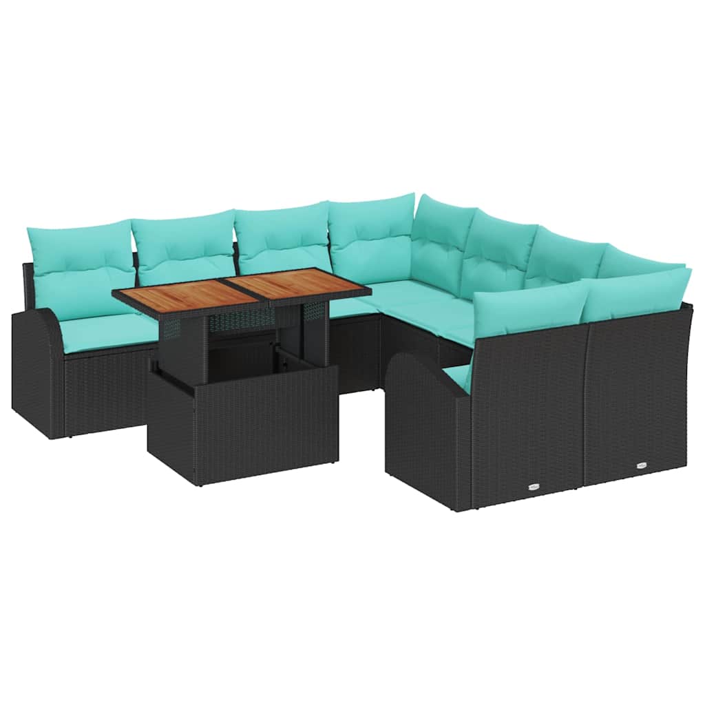Set Divano da Giardino con archiviazione 9 pcs Nero Poly Rattan | homemem39