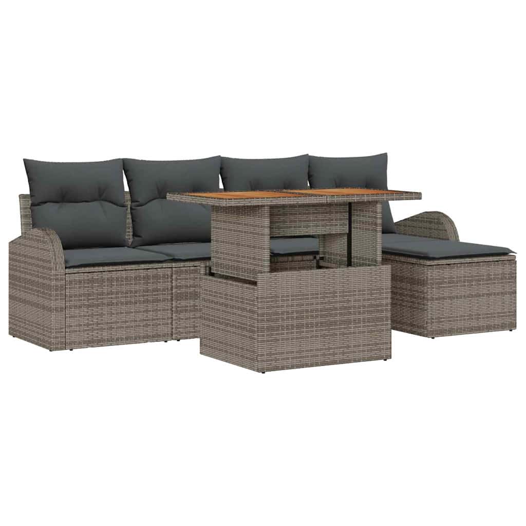Set Divano da Giardino 6 pcs Grigio Poly Rattan - homemem39