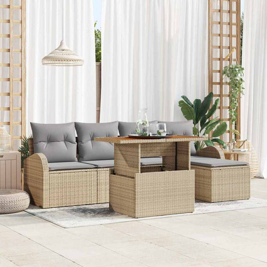 Set Divano da Giardino 6 pcs Beige Poly Rattan - homemem39