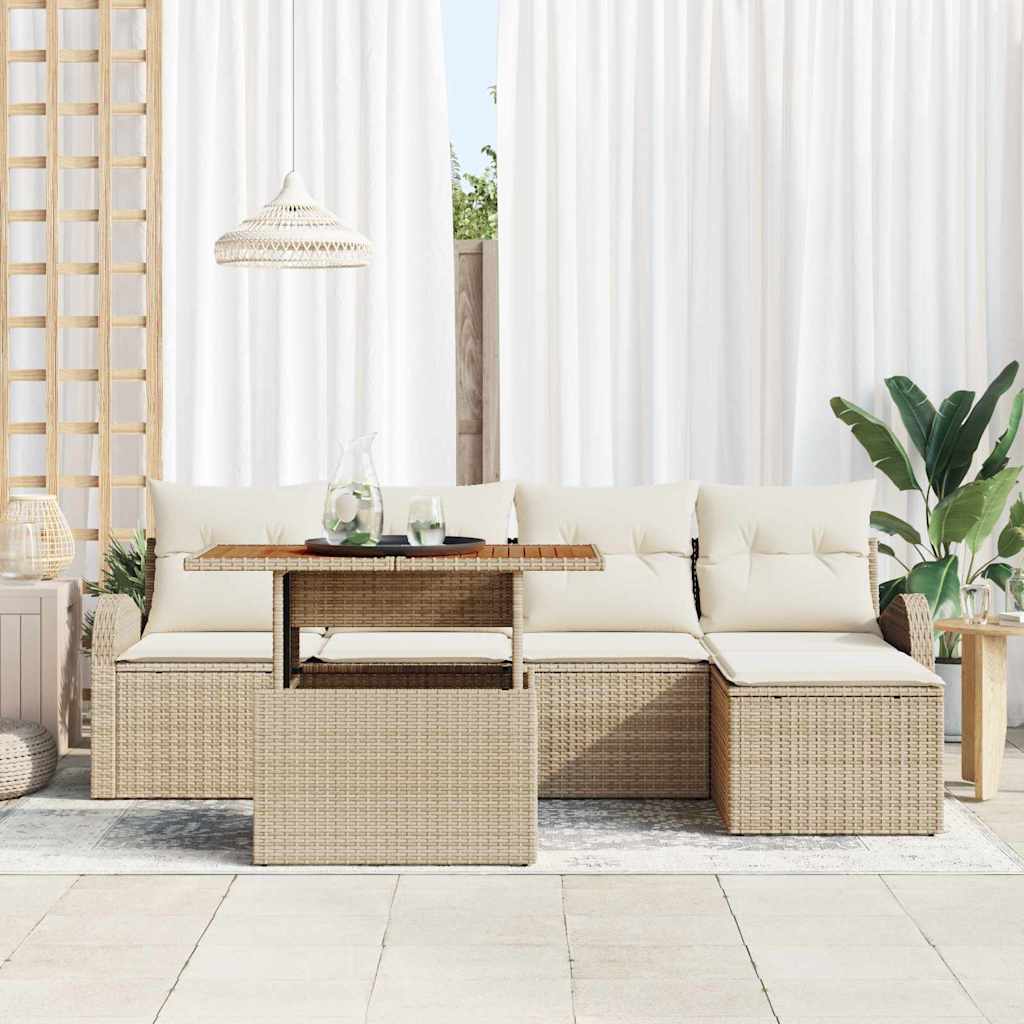Set Divano da Giardino 6 pcs Beige Poly Rattan