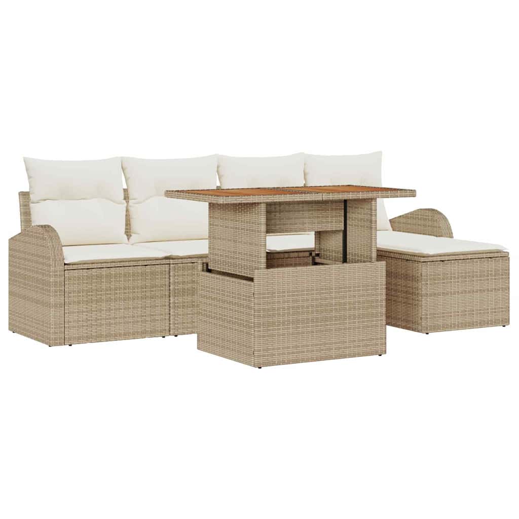 Set Divano da Giardino 6 pcs Beige Poly Rattan