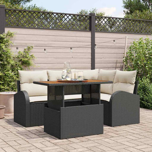 Set Divano da Giardino con archiviazione 5 pcs Nero Poly Rattan