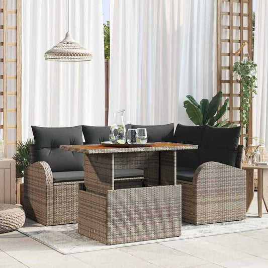 Set Divano da Giardino 5 pcs Grigio Poly Rattan