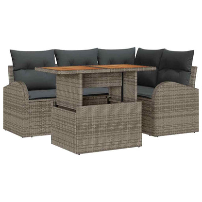 Set Divano da Giardino 5 pcs Grigio Poly Rattan