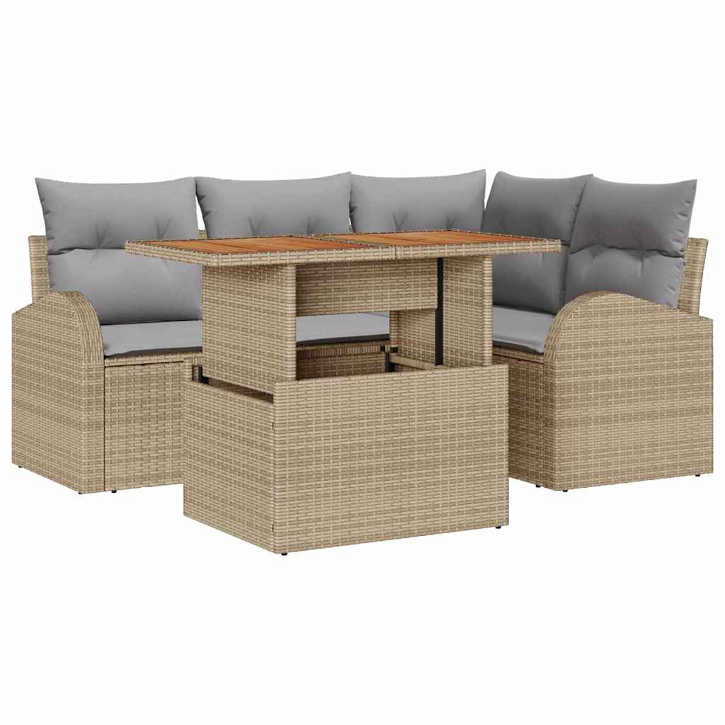 Set Divano da Giardino 5 pcs Beige Poly Rattan | homemem39