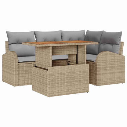 Set Divano da Giardino 5 pcs Beige Poly Rattan | homemem39