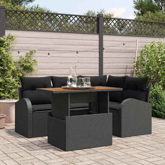 Set Divano da Giardino con archiviazione 5 pcs Nero Poly Rattan | homemem39