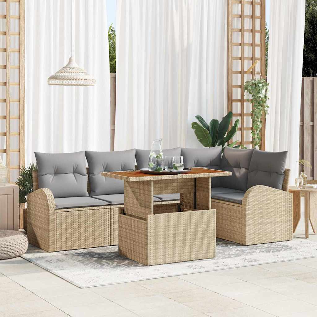 Set Divano da Giardino 6 pcs Beige Poly Rattan