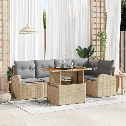 Set Divano da Giardino 6 pcs Beige Poly Rattan