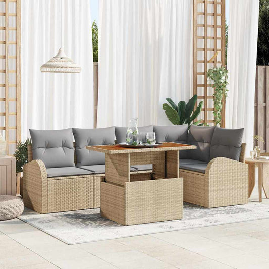 Set Divano da Giardino 6 pcs Beige Poly Rattan