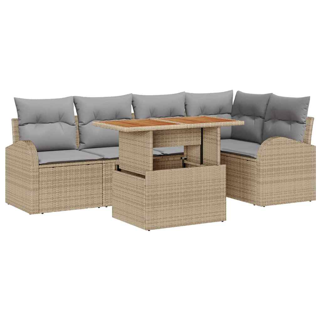 Set Divano da Giardino 6 pcs Beige Poly Rattan
