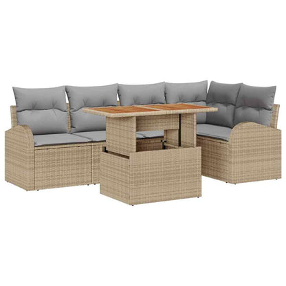 Set Divano da Giardino 6 pcs Beige Poly Rattan