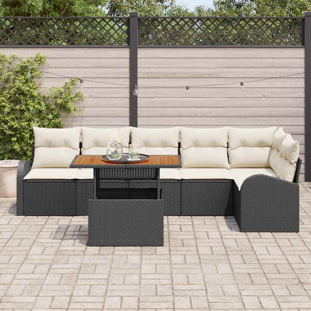 Set Divano da Giardino con archiviazione 7 pcs Nero Poly Rattan