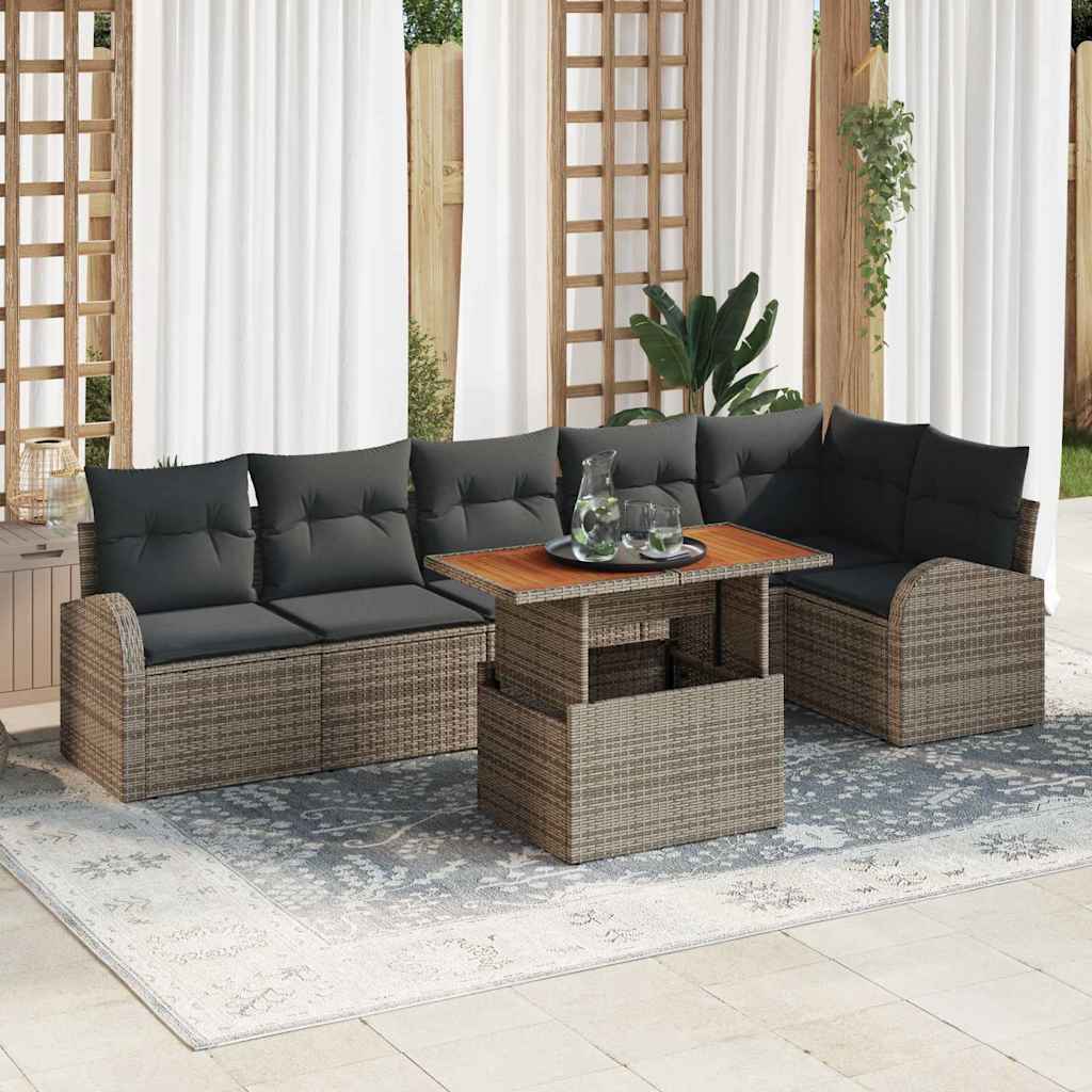 Set Divano da Giardino 7 pcs Grigio Poly Rattan - homemem39