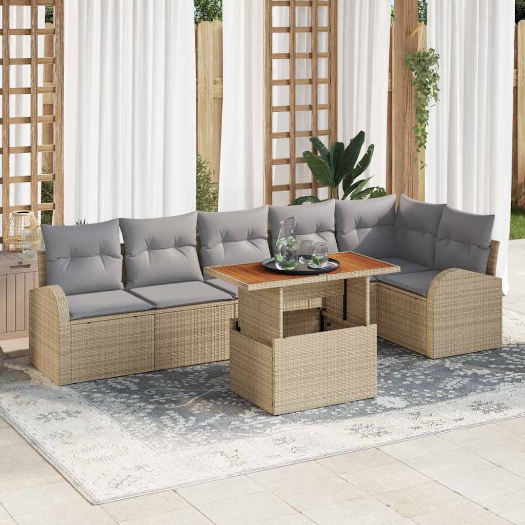 Set Divano da Giardino 7 pcs Beige Poly Rattan