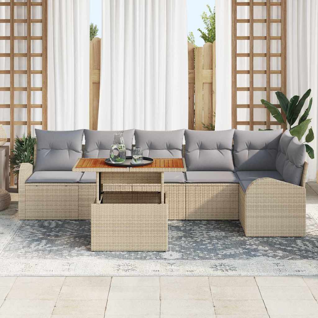 Set Divano da Giardino 7 pcs Beige Poly Rattan