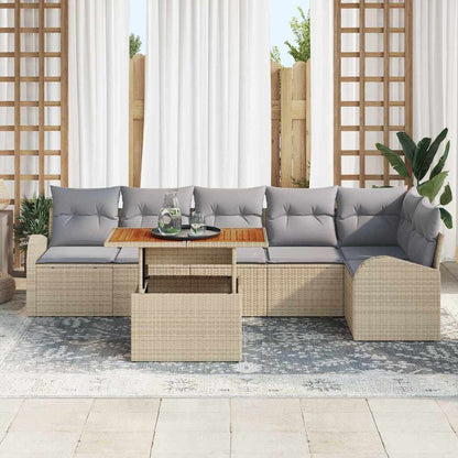Set Divano da Giardino 7 pcs Beige Poly Rattan