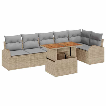 Set Divano da Giardino 7 pcs Beige Poly Rattan