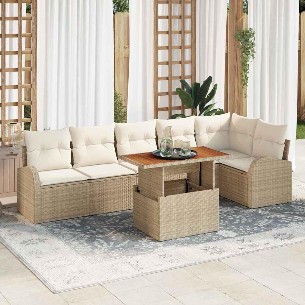 Set Divano da Giardino 7 pcs Beige Poly Rattan - homemem39