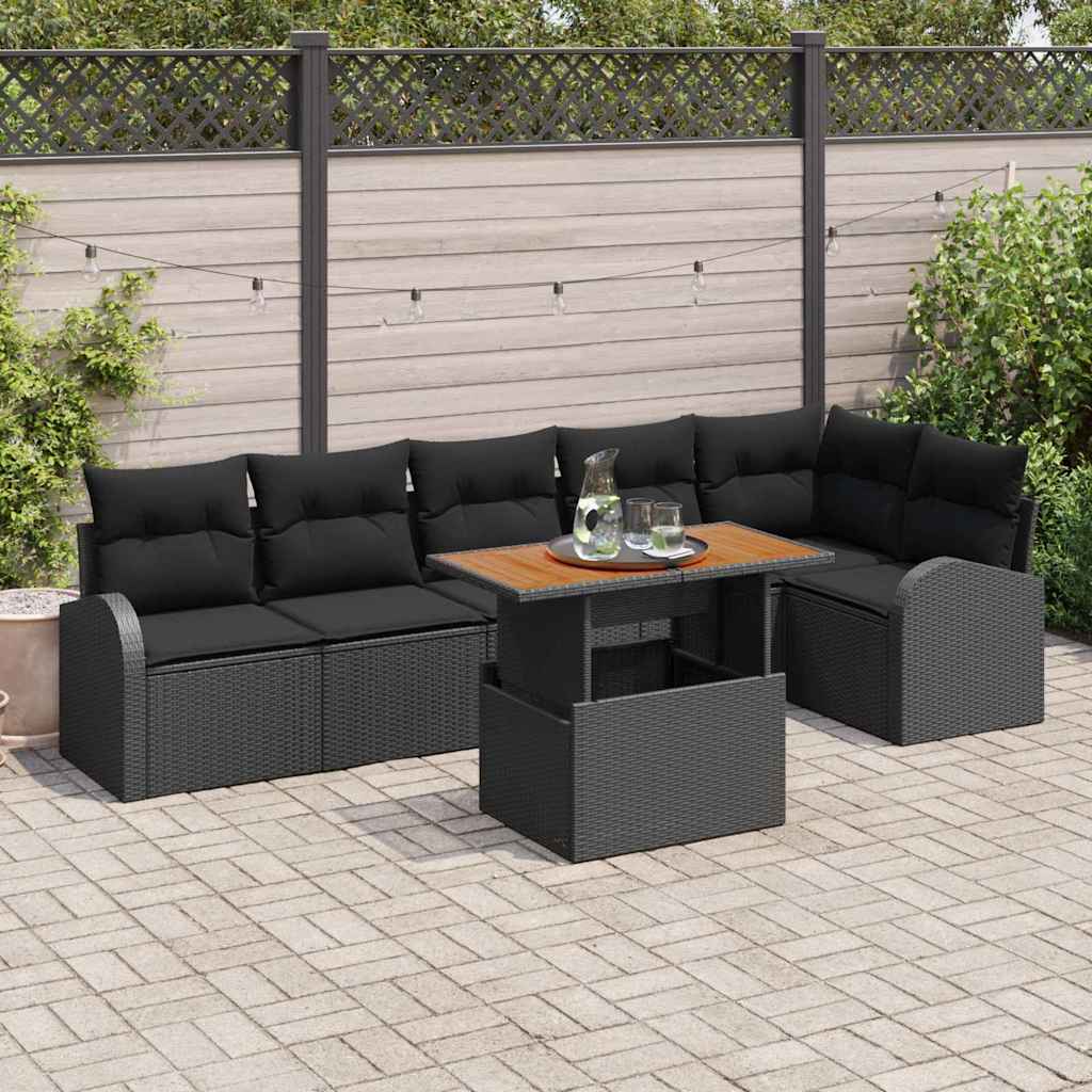 Set Divano da Giardino con archiviazione 7 pcs Nero Poly Rattan - homemem39