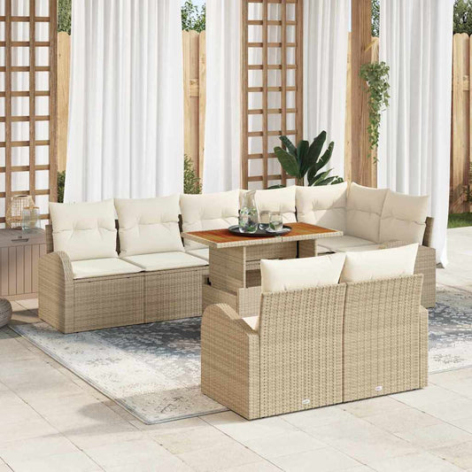 Set Divano da Giardino 9 pcs Beige Poly Rattan