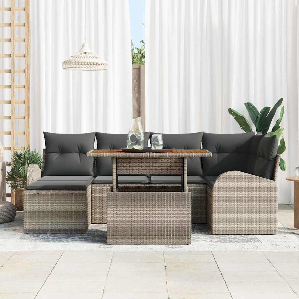 Set Divano da Giardino 7 pcs Grigio Poly Rattan - homemem39