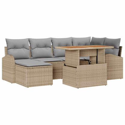 Set Divano da Giardino 7 pcs Beige Poly Rattan