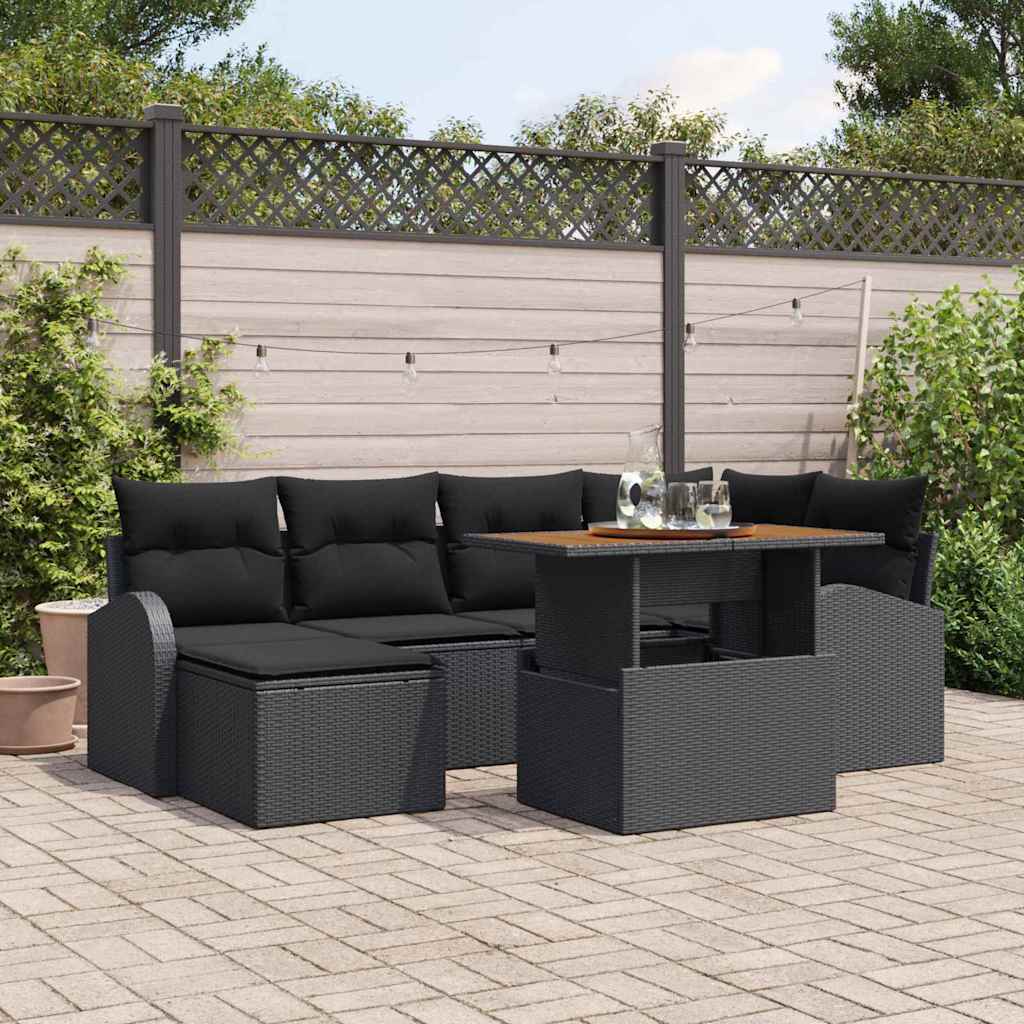 Set Divano da Giardino con archiviazione 7 pcs Nero Poly Rattan