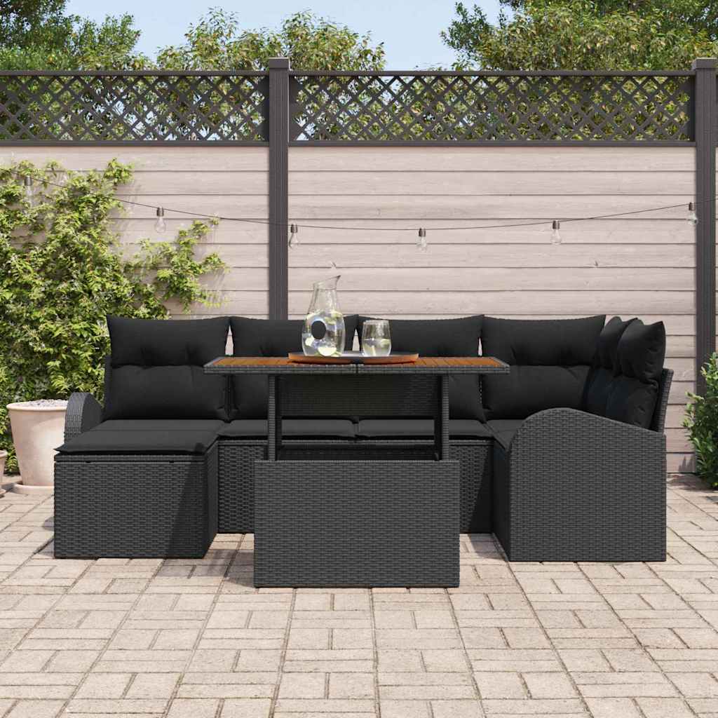 Set Divano da Giardino con archiviazione 7 pcs Nero Poly Rattan