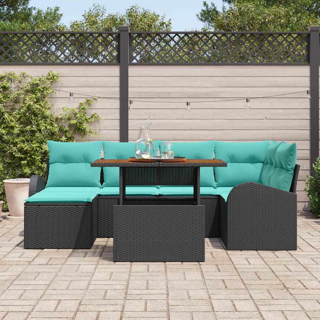Set Divano da Giardino con archiviazione 7 pcs Nero Poly Rattan | homemem39