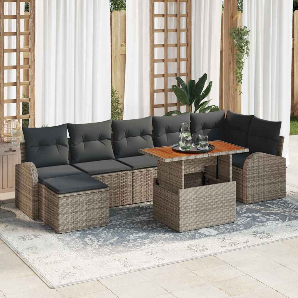 Set Divano da Giardino 8 pcs Grigio Poly Rattan