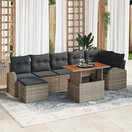 Set Divano da Giardino 8 pcs Grigio Poly Rattan