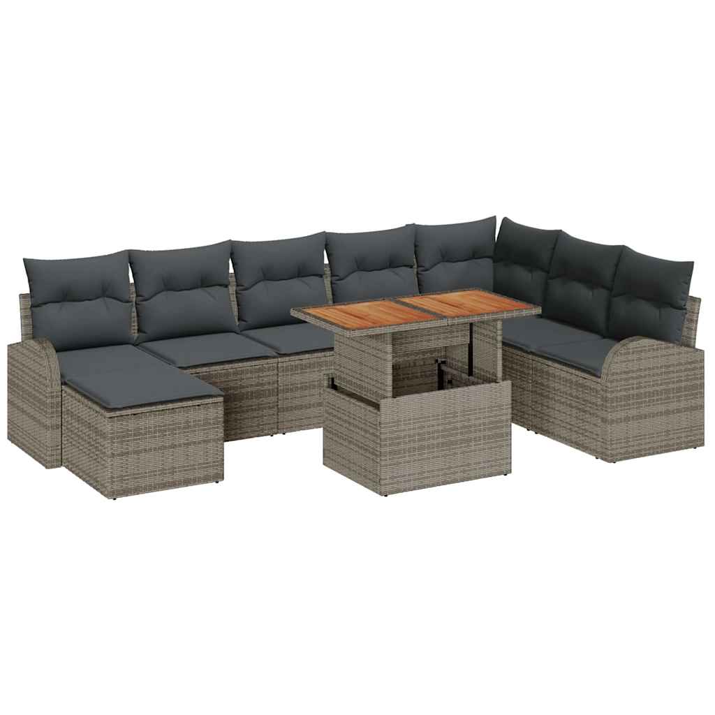 Set Divano da Giardino 9 pcs Grigio Poly Rattan