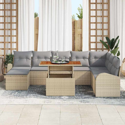 Set Divano da Giardino 9 pcs Beige Poly Rattan | homemem39