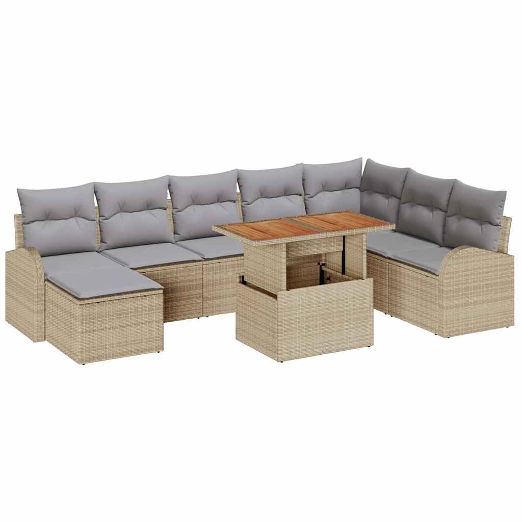 Set Divano da Giardino 9 pcs Beige Poly Rattan | homemem39