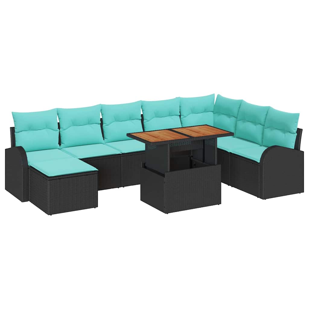 Set Divano da Giardino con archiviazione 9 pcs Nero Poly Rattan | homemem39