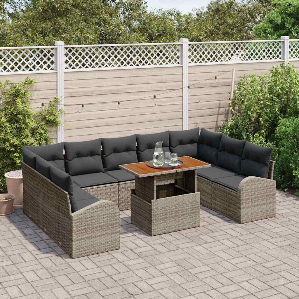 Set Divano da Giardino 10 pcs Grigio Poly Rattan
