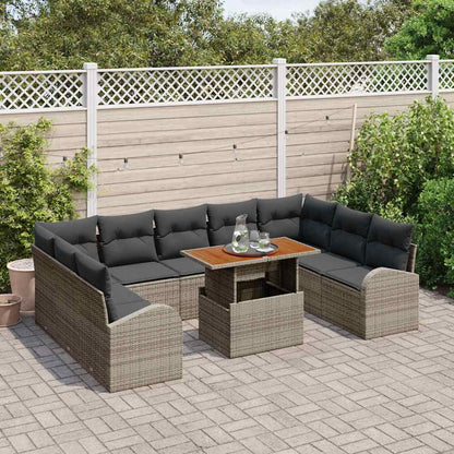 Set Divano da Giardino 10 pcs Grigio Poly Rattan