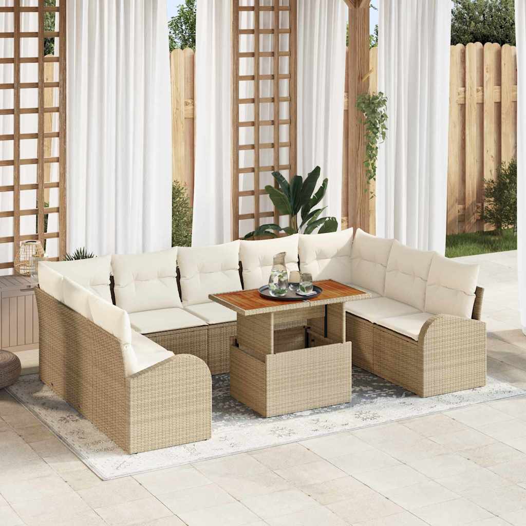 Set Divano da Giardino 10 pcs Beige Poly Rattan