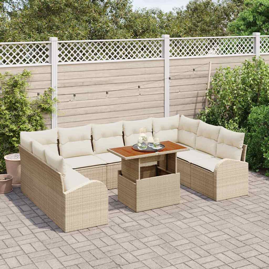 Set Divano da Giardino 10 pcs Beige Poly Rattan